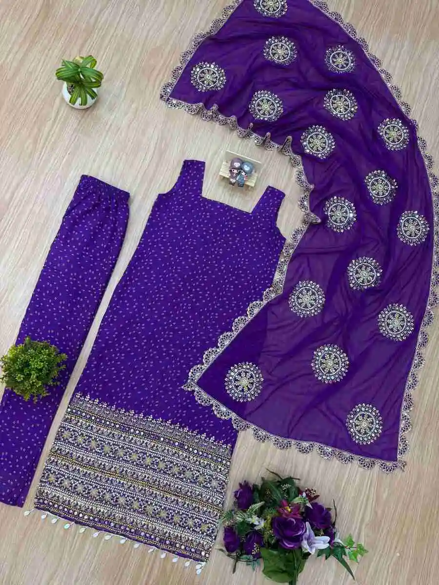 3FANCY GEORGETTE PEARL MOTI & REAL MIRROR HAND WORK WITH EMBROIDERY WORK TOP BOTTOM WITH DUPATTA PARTY WEAR WHOLESALE PRICE ETHNIC GARMENT (25)