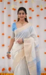 3FANCY LINEN COTTON WEAVING WORK SAREE WITH UNSTITCHED BLOUSE FESTIVE WEAR WHOLESALE PRICE ETHNIC GARMENT (7)