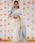 3FANCY LINEN COTTON WEAVING WORK SAREE WITH UNSTITCHED BLOUSE FESTIVE WEAR WHOLESALE PRICE ETHNIC GARMENT (7)