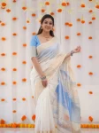 3FANCY LINEN COTTON WEAVING WORK SAREE WITH UNSTITCHED BLOUSE FESTIVE WEAR WHOLESALE PRICE ETHNIC GARMENT (7)