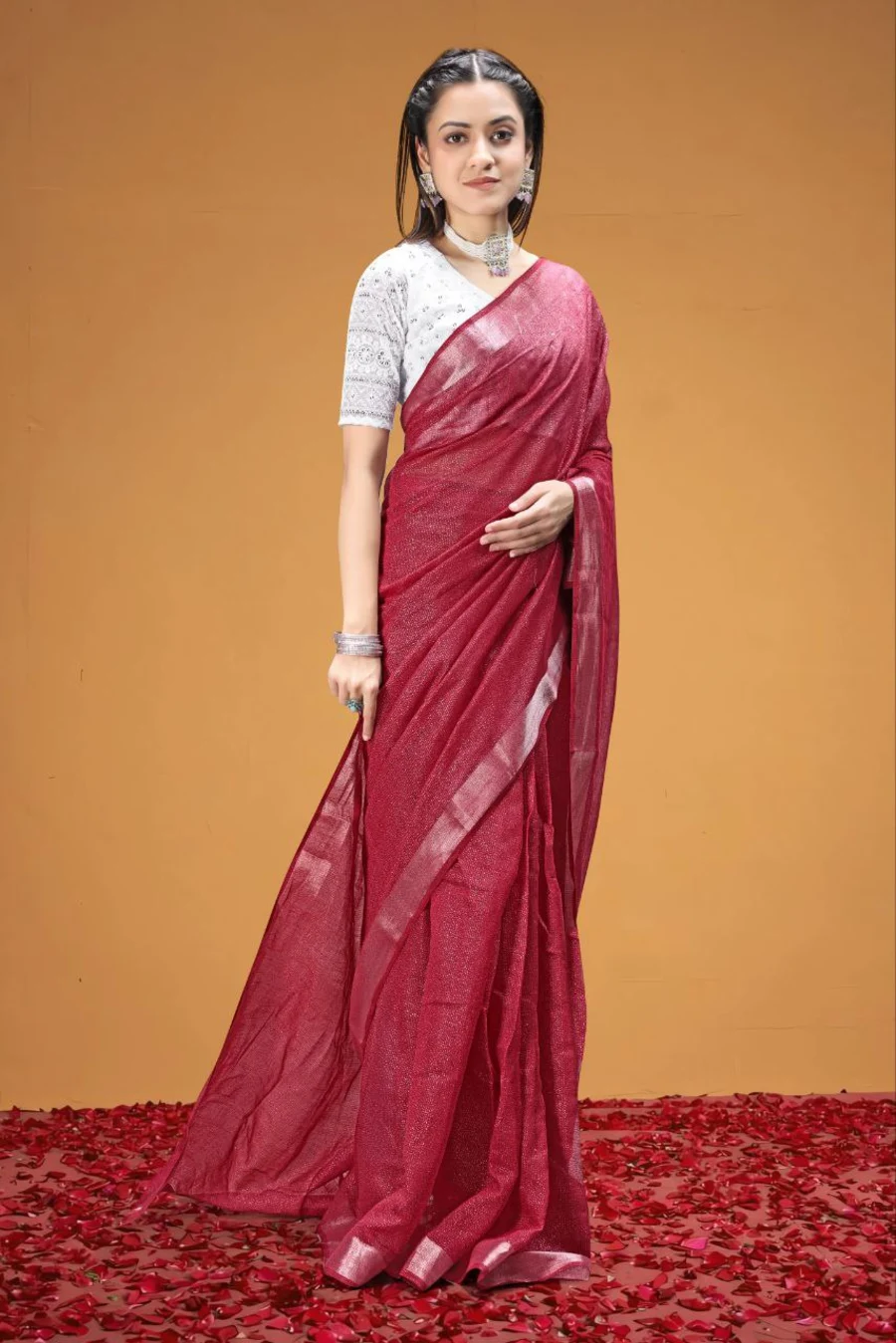 3FANCY TISSUE SILK WEAVING WORK SAREE WITH UNSTITCHED BLOUSE FESTIVE WEAR WHOLESALE PRICE ETHNIC GARMENT (14)