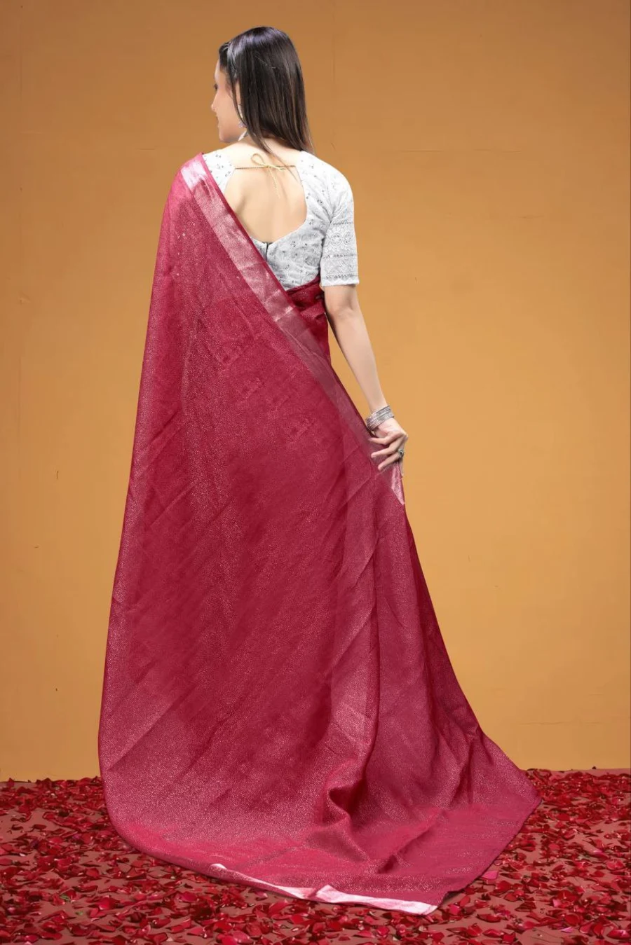 3FANCY TISSUE SILK WEAVING WORK SAREE WITH UNSTITCHED BLOUSE FESTIVE WEAR WHOLESALE PRICE ETHNIC GARMENT (15)