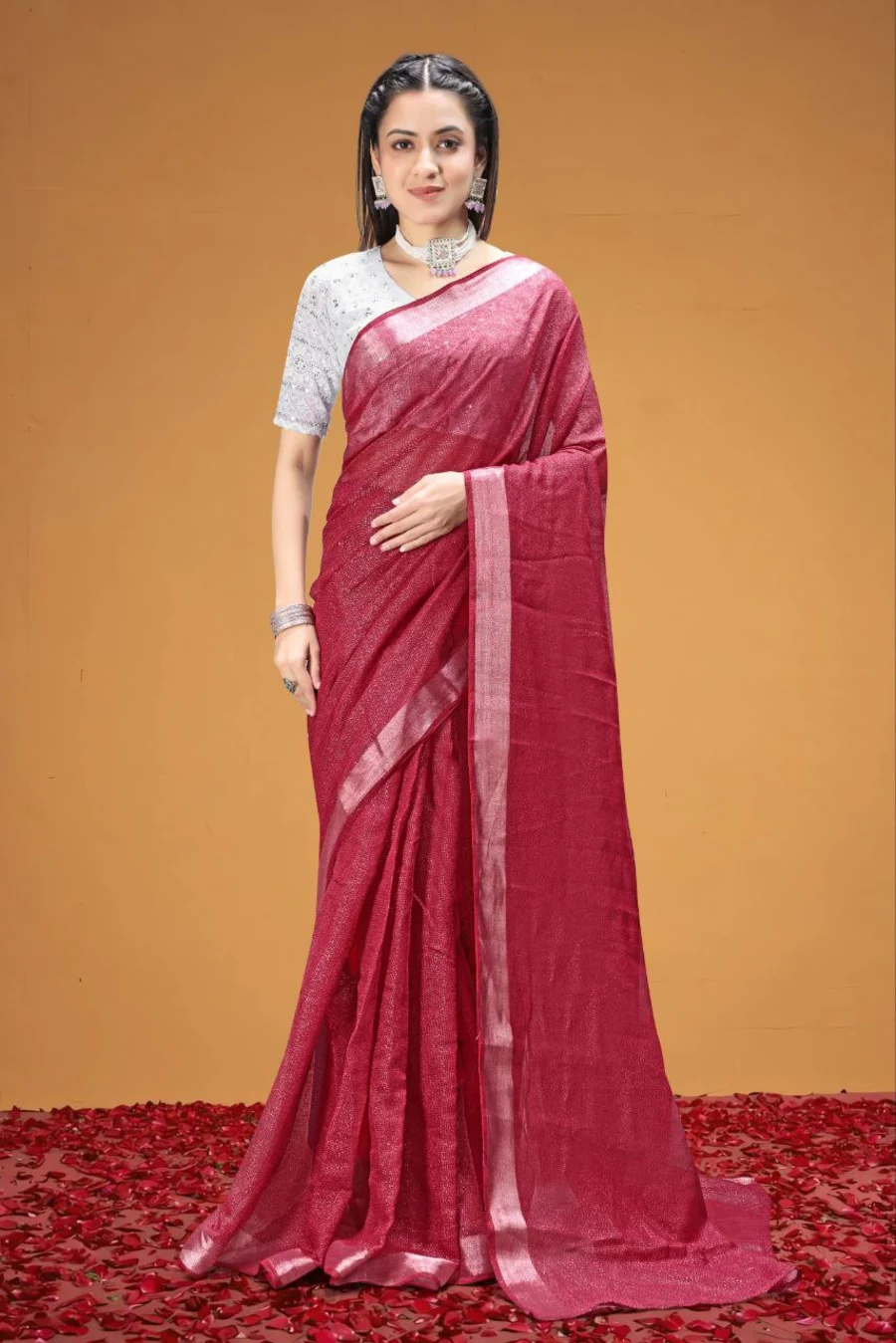 3FANCY TISSUE SILK WEAVING WORK SAREE WITH UNSTITCHED BLOUSE FESTIVE WEAR WHOLESALE PRICE ETHNIC GARMENT (16)
