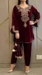 FANCY VELVET EMBROIDERY SEQUENCE WORK TOP BOTTOM SET WINE