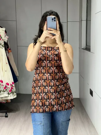 MODERN CAMBRIC COTTON PRINTED WORK ONLY TOP BLACK AND YELLOW