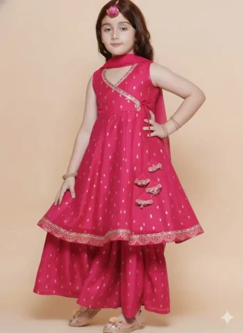 MODERN CHANDERI SILK PRINTED WORK TOP SHARARA WITH DUPATTA PINK