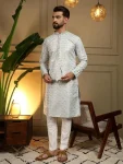 3MODERN JACQUARD KURTA PAYJAMA FESTIVE WEAR WHOLESALE PRICE ETHNIC GARMENT (22)