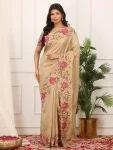 MODERN MANIPURI SILK THREAD WORK ON BORDER WITH CUTWORK SAREE WITH UNSTITCHED BLOUSE CREAM