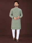 NEW ARRIVAL COTTON BLEND HANDCRAFTED LUCKHNAWI CHIKANKARI WORK MEN'S KURTA PAYJAMA PISTA