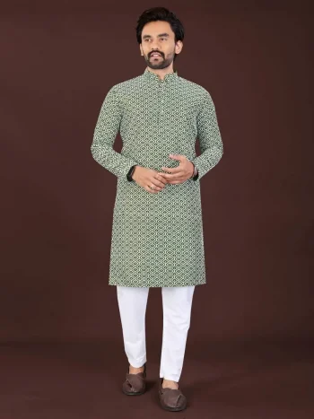 NEW ARRIVAL COTTON BLEND HANDCRAFTED LUCKHNAWI CHIKANKARI WORK MEN'S KURTA PAYJAMA PISTA
