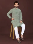 3NEW ARRIVAL COTTON BLEND HANDCRAFTED LUCKHNAWI CHIKANKARI WORK MEN’S KURTA PAYJAMA FESTIVE WEAR WHOLESALE PRICE ETHNIC GARMENT (12)