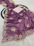 NEW ARRIVAL CRUSH SILK MULTI CODING DAGA & GOTA EMBROIDERY WORK BORDER SAREE WITH UNSTITCHED BLOUSE PURPLE
