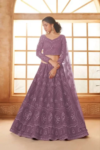 NEW ARRIVAL HEAVY NET CHAIN WORK LEHENGA CHOLI WITH DUPATTA PINK