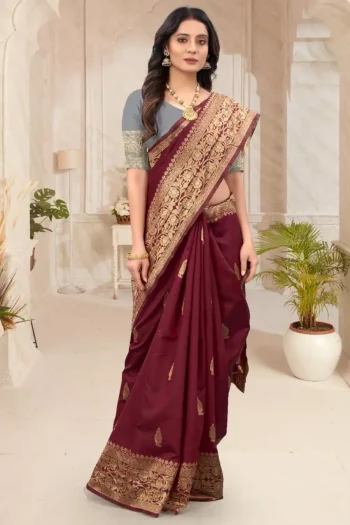NEW ARRIVAL LICHI SILK RICH PALLU & JACQUARD WORK SAREE WITH UNSTITCHED BLOUSE RED