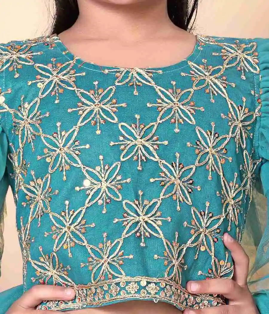 3NEW ARRIVAL NET LACE BORDER WITH SEQUENCE EMBROIDERY WORK KID'S LEHENGA CHOLI WITH DUPATTA FESTIVE WEAR WHOLESALE PRICE ETHNIC GARMENT (8)