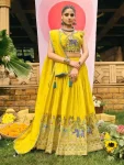 RICH LOOK SHIMMER EMBROIDERY WORK LEHENGA CHOLI WITH DUPATTA YELLOW