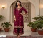 TRENDING RAYON FOIL PRINT WORK TOP AND SHARARA RED