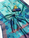 4DESIGNER BANARASI SILK FLOWERS AND MINA & ZARI WEAVING RICH PALLU WITH BORDER WORK SAREE WITH UNSTITCHED BLOUSE FESTIVE WEAR WHOLESALE PRICE ETHNIC GARMENT (9).jpg.webp