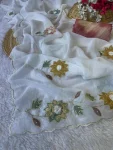 DESIGNER CRUNCHY HANDWORK AND PATCHWORK BORDER WITH FLOWAR WORK SAREE WITH UNSTITCHED BLOUSE WHITE
