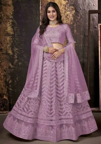 DESIGNER NET CHAIN WORK LEHENGA CHOLI WITH DUPATTA PINK