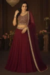 FANCY GEORGETTE EMBROIDERY FOIL WORK LEHENGA CHOLI WITH DUPATTA MAROON