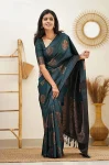 FANCY LICHI SILK RICH PALLU & JACQUARD WORK SAREE WITH UNSTITCHED BLOUSE TEAL