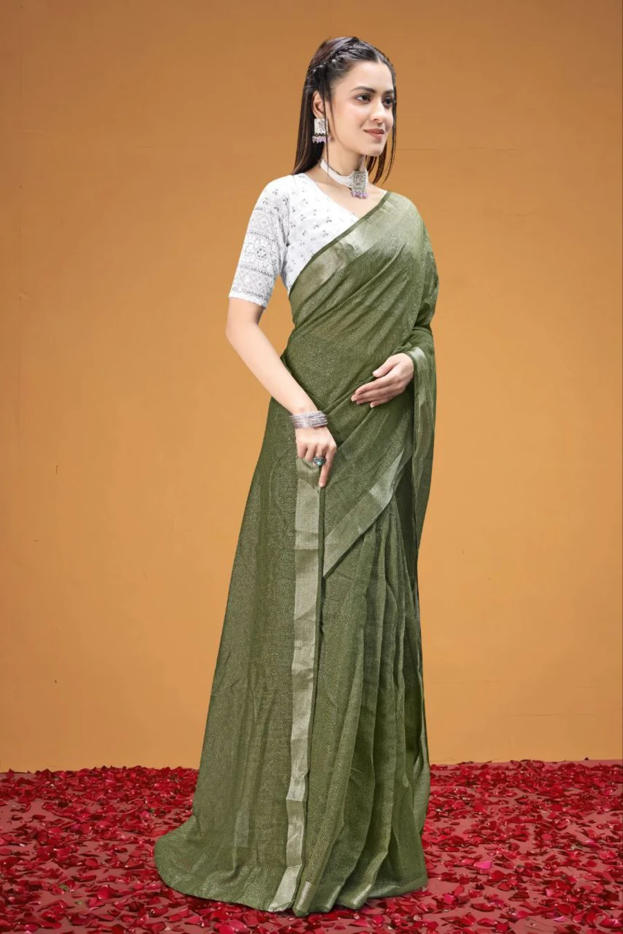 4FANCY TISSUE SILK WEAVING WORK SAREE WITH UNSTITCHED BLOUSE FESTIVE WEAR WHOLESALE PRICE ETHNIC GARMENT (5)