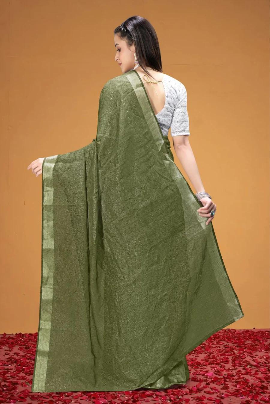 4FANCY TISSUE SILK WEAVING WORK SAREE WITH UNSTITCHED BLOUSE FESTIVE WEAR WHOLESALE PRICE ETHNIC GARMENT (6)
