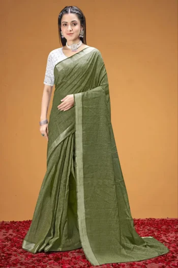 FANCY TISSUE SILK WEAVING WORK SAREE WITH UNSTITCHED BLOUSE GREEN