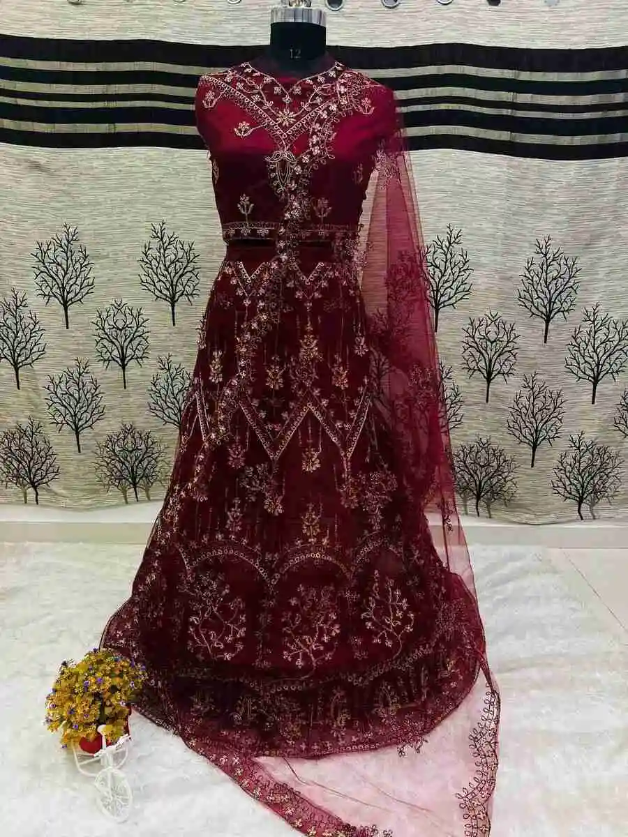 4NEW ARRIVAL HEAVY NET CHAIN WORK LEHENGA CHOLI WITH DUPATTA FESTIVE WEAR WHOLESALE PRICE ETHNIC GARMENT (21)