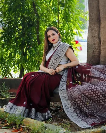 NEW ARRIVAL LICHI SILK RICH PALLU & JACQUARD WORK SAREE WITH UNSTITCHED BLOUSE MAROON
