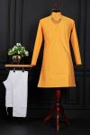 TRENDING JACQUARD PRINTED WORK MEN'S KURTA PAYJAMA YELLOW
