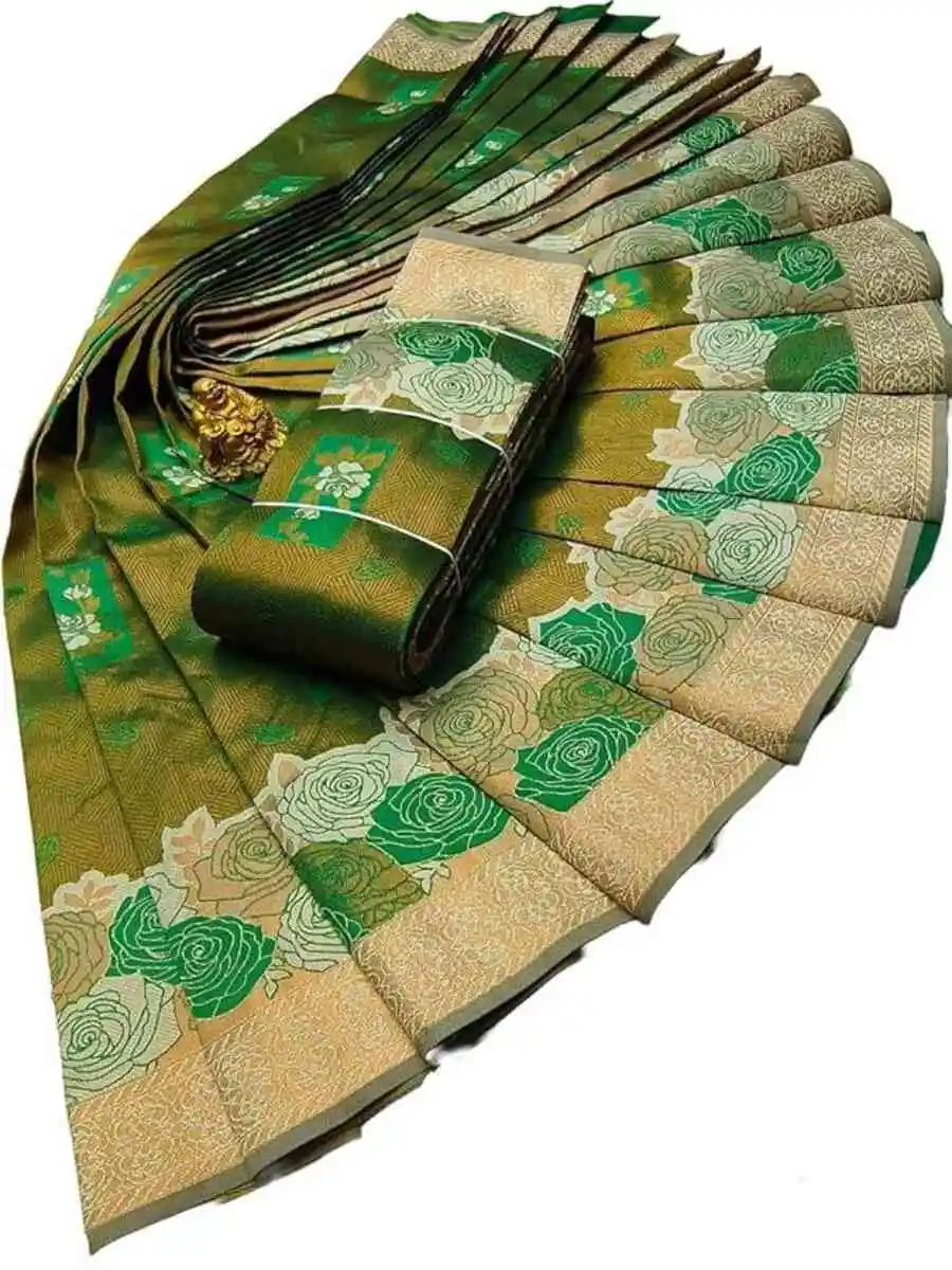5DESIGNER BANARASI SILK FLOWERS AND MINA & ZARI WEAVING RICH PALLU WITH BORDER WORK SAREE WITH UNSTITCHED BLOUSE FESTIVE WEAR WHOLESALE PRICE ETHNIC GARMENT (4).webp