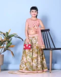 FANCY BANGLORI DIGITAL FLOWER PRINT WITH LACE BORDER WORK KID'S LEHENGA CHOLI WITH DUPATTA MEHNDI