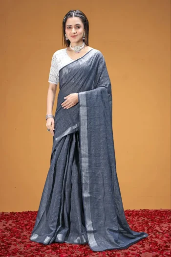 FANCY TISSUE SILK WEAVING WORK SAREE WITH UNSTITCHED BLOUSE GREY