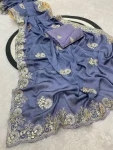 NEW ARRIVAL CRUSH SILK MULTI CODING DAGA & GOTA EMBROIDERY WORK BORDER SAREE WITH UNSTITCHED BLOUSE LAVENDER
