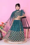 NEW ARRIVAL NET LACE BORDER WITH SEQUENCE EMBROIDERY WORK KID'S LEHENGA CHOLI WITH DUPATTA TEAL