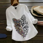 NEW ARRIVAL RAYON COLLER+ DIGITAL PRINT TOP WHITE