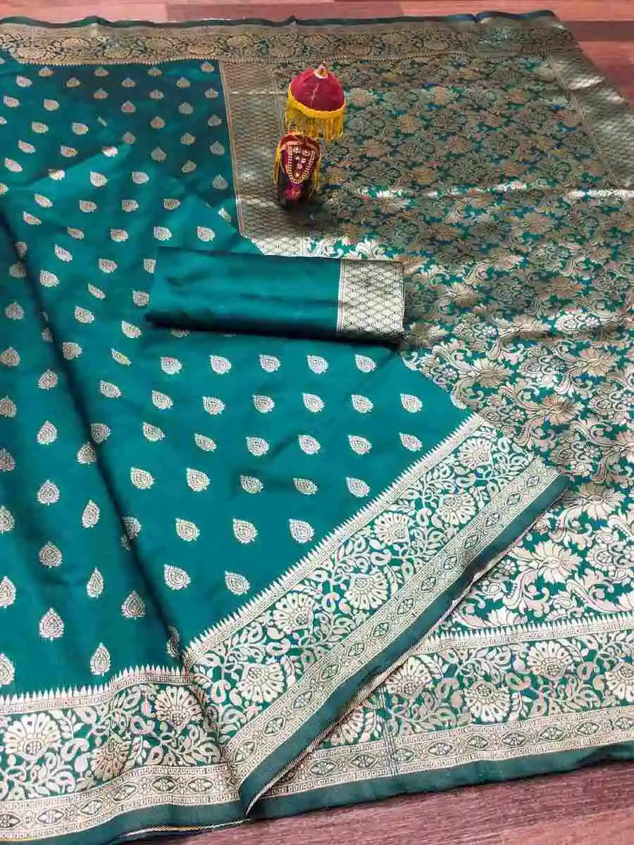 5TRENDING LICHI SILK BANARASI WEAVING WORK SAREE WITH UNSTITCHED BLOUSE FESTIVE WEAR WHOLESALE PRICE ETHNIC GARMENT (14)