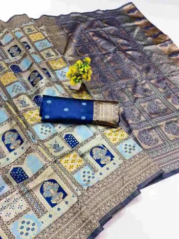 TRENDING LICHI SILK BANARASI WEAVING WORK SAREE WITH UNSTITCHED BLOUSE BLUE