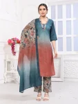 7FANCY COTTON BLEND DIGITAL PRINTED WORK TOP BOTTOM WITH DUPATTA  MORPICH AND RED