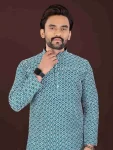 6NEW ARRIVAL COTTON BLEND HANDCRAFTED LUCKHNAWI CHIKANKARI WORK MEN’S KURTA PAYJAMA FESTIVE WEAR WHOLESALE PRICE ETHNIC GARMENT (3)