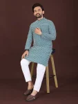 6NEW ARRIVAL COTTON BLEND HANDCRAFTED LUCKHNAWI CHIKANKARI WORK MEN’S KURTA PAYJAMA FESTIVE WEAR WHOLESALE PRICE ETHNIC GARMENT (3)