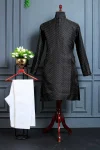 NEW ARRIVAL JACQUARD PRINTED WORK MEN'S KURTA PAYJAMA BLACK