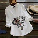 NEW ARRIVAL RAYON COLLER+ DIGITAL PRINT TOP WHITE