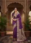 TRENDING LICHI SILK BANARASI WEAVING WORK SAREE WITH UNSTITCHED BLOUSE PURPLE