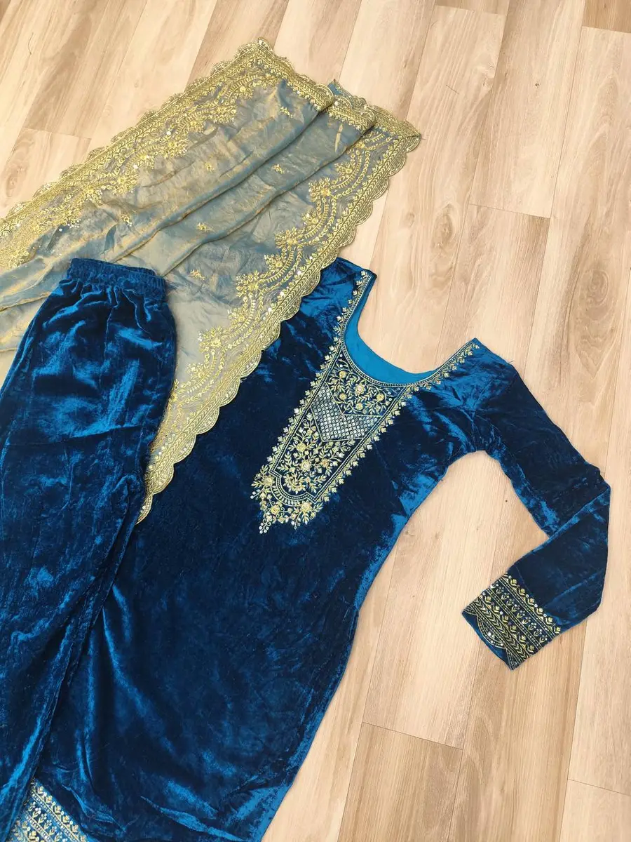 7DESIGNER VELVET SEQUENCE & ZARI EMBROIDERY WORK TOP BOTTOM WITH DUPATTA FESTIVE WEAR WHOLESALE PRICE ETHNIC GARMENT (27)