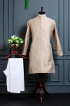 NEW ARRIVAL JACQUARD PRINTED WORK MEN'S KURTA PAYJAMA CREAM