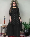 NEW ARRIVAL GEORGETTE EMBROIDERY WORK TOP SHARARA WITH DUPATTA BLACK