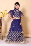 NEW ARRIVAL NET LACE BORDER WITH SEQUENCE EMBROIDERY WORK KID'S LEHENGA CHOLI WITH DUPATTA NAVY BLUE